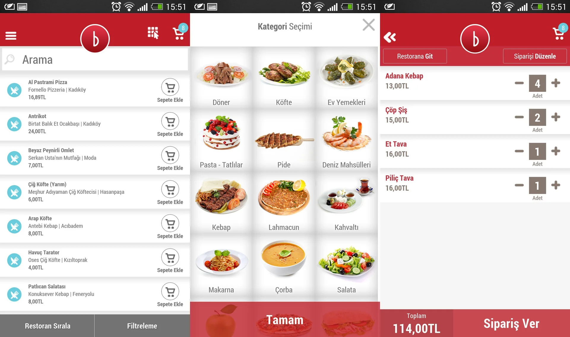 Yemek Siparişi Uygulaması Ekran Görüntüsü